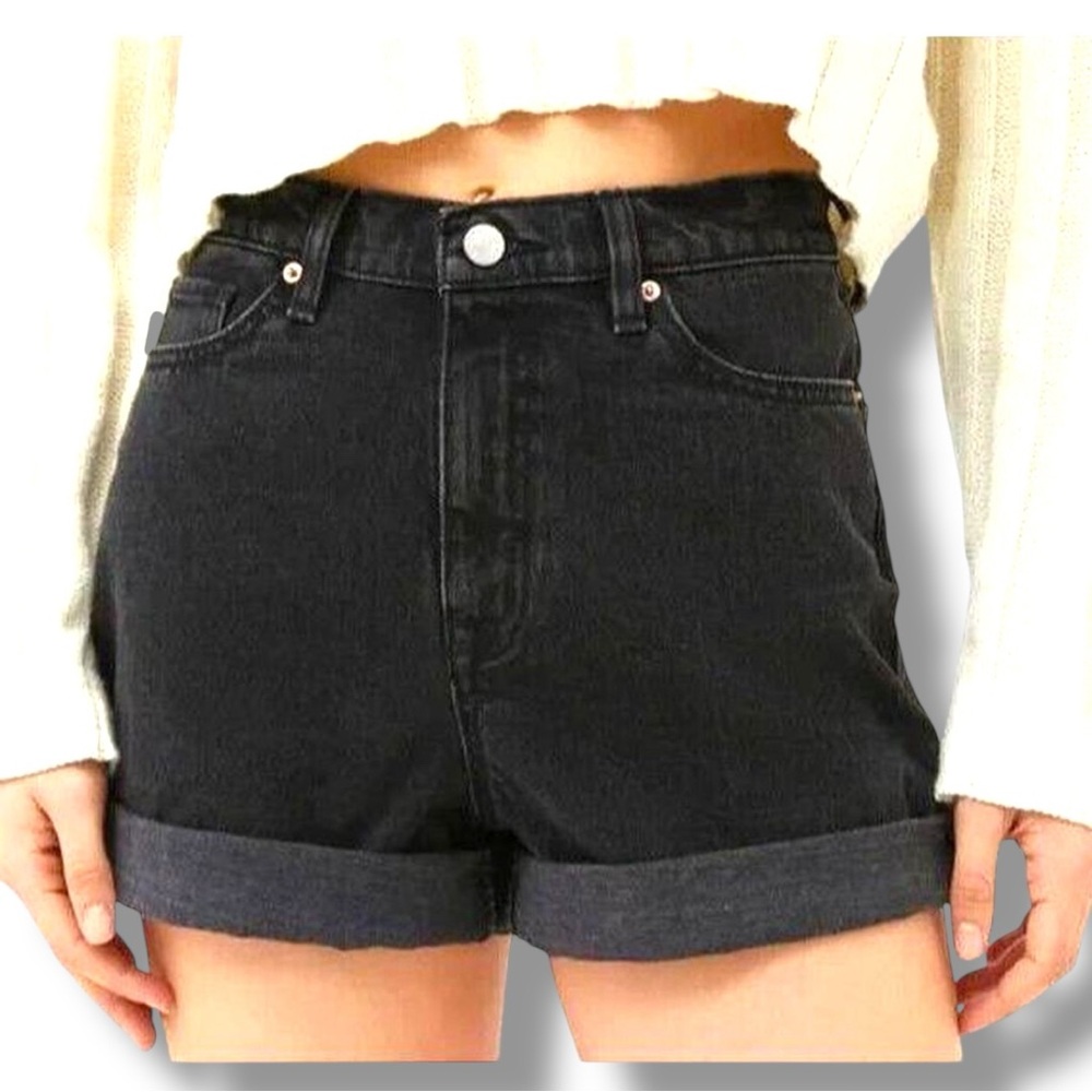 BDG Urban Outfitters Black Denim Cuffed Mom High Waisted Shorts